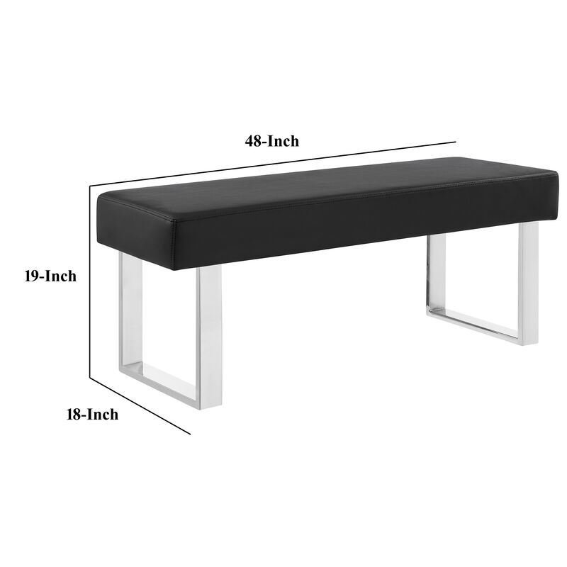 48 Inch Bench with Leatherette Padded Seat and Metal Frame, Black-Benzara