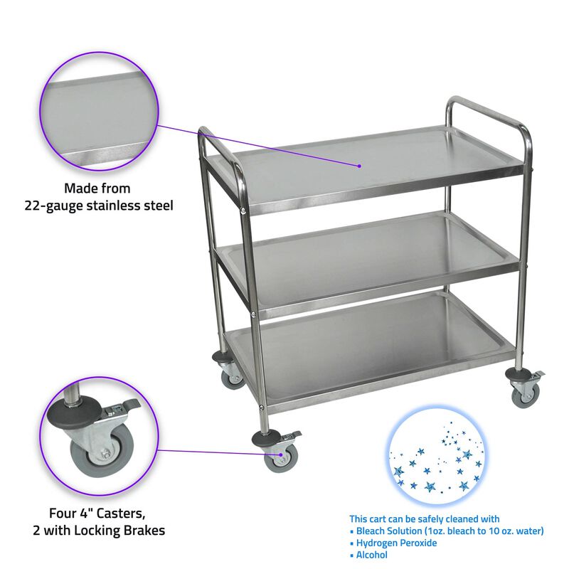 Luxor Stainless Steel 3 Shelf Cart