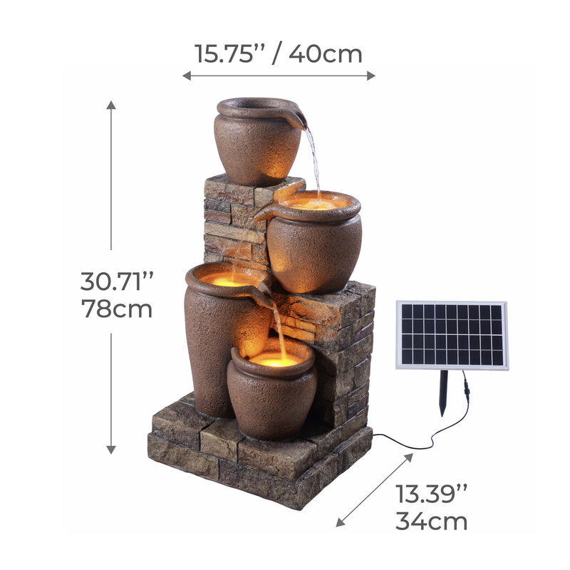 4-Tier Outdoor Solar Water Fountain with LED Lights, Brown image number 5