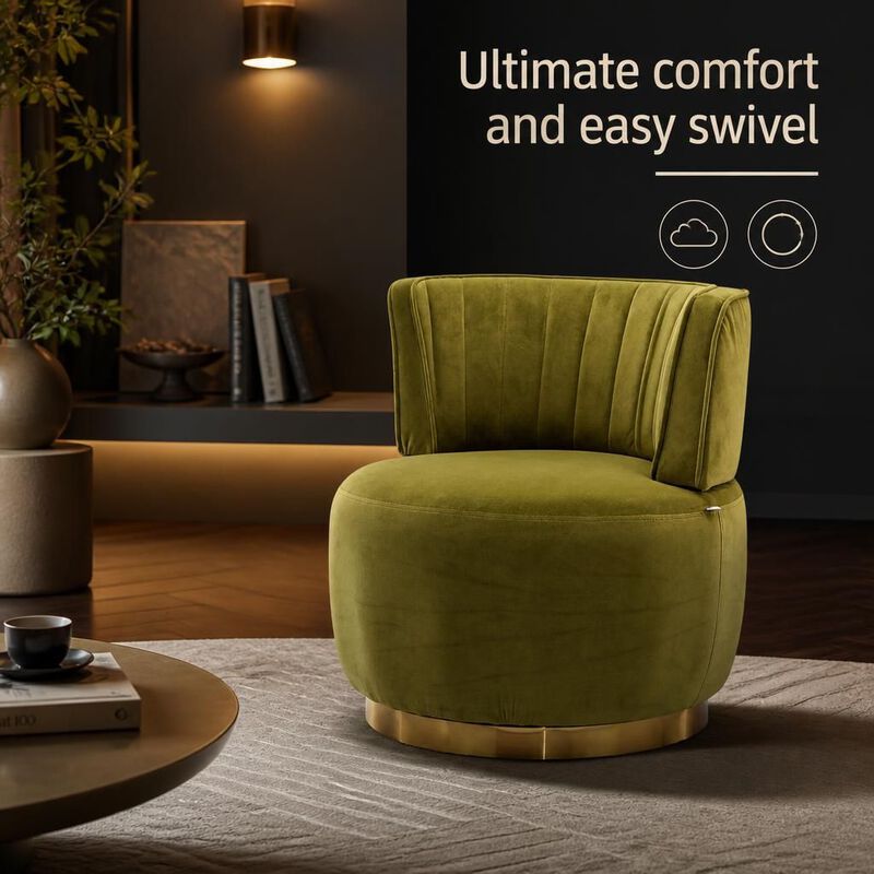 GOODSILO 360 Degree Swivel Barrel Accent Chair, Upholstered Round Armchair for Living Room, Bedroom, Office, Nursery, Lounge, Waiting Rooms image number 4