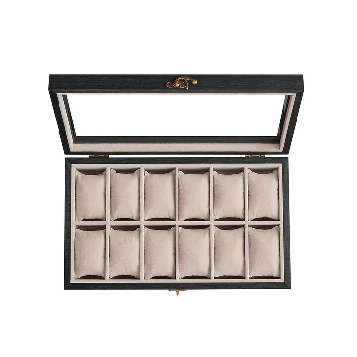 12-Slot Wooden Watch Box for Elegant Timepiece Storage