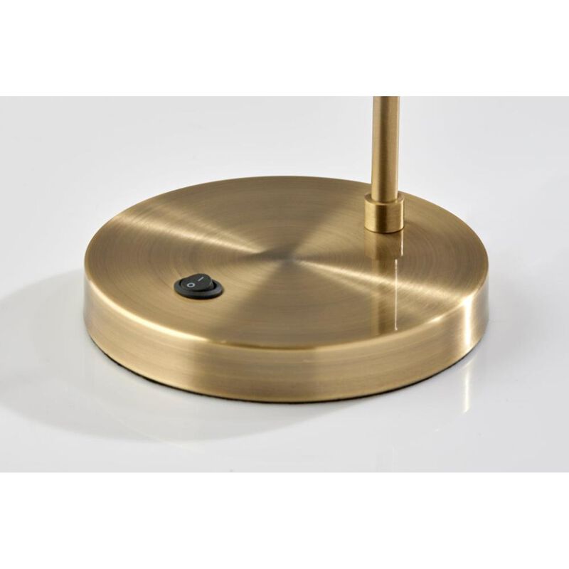 Hivvago 18" Antiqued Brass Metal Cylinder Desk Table Lamp With Gray Globe Shade With Starling LED Bulb