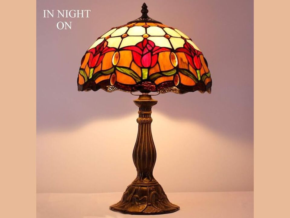 Table Lamp &ndash; Stained Glass Tulip Flower Bedside Reading Light