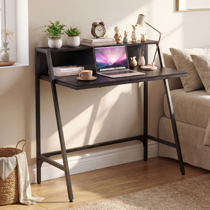 Home Desk with Raised Shelf and Metal Frame for Work and Study