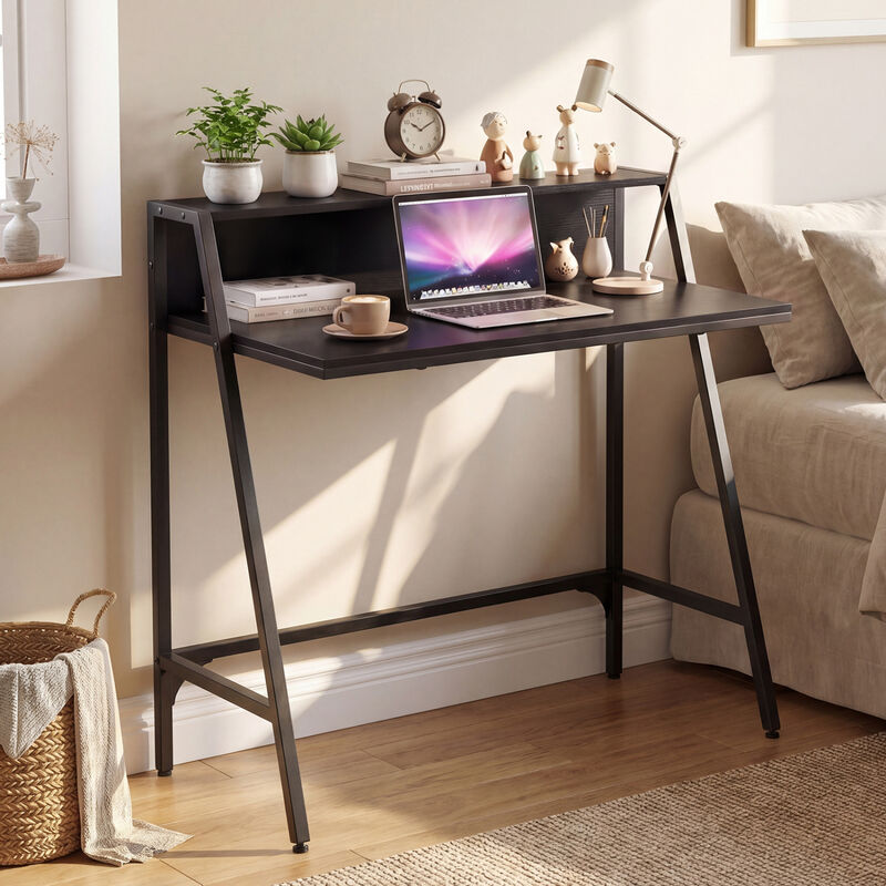 Home Desk with Raised Shelf and Metal Frame for Work and Study image number 1
