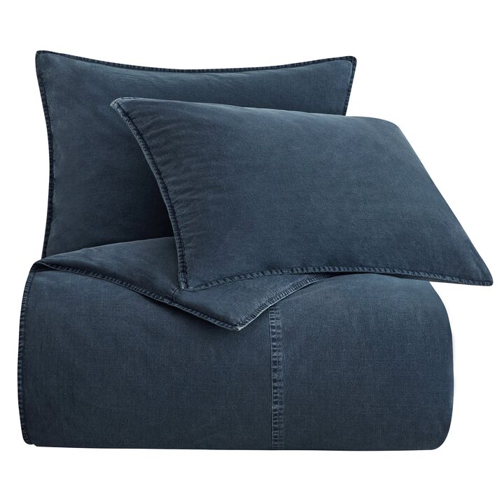 Stonewashed Denim Cotton Canvas Twin Duvet Cover Set