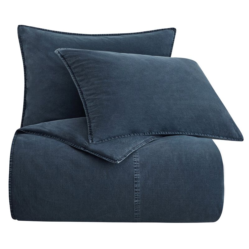 Stonewashed Denim Cotton Canvas Full/Queen Duvet Cover Set image number 0