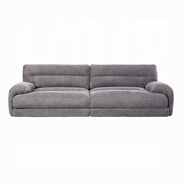 Enzo Loveseat, Rolled Cushioned Armrests, Modern Gray Corduroy Fabric - Benzara - Benzara
