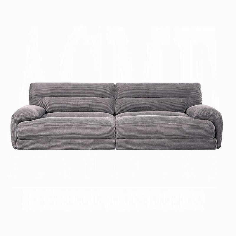Enzo Loveseat, Rolled Cushioned Armrests, Modern Gray Corduroy Fabric - Benzara - Benzara