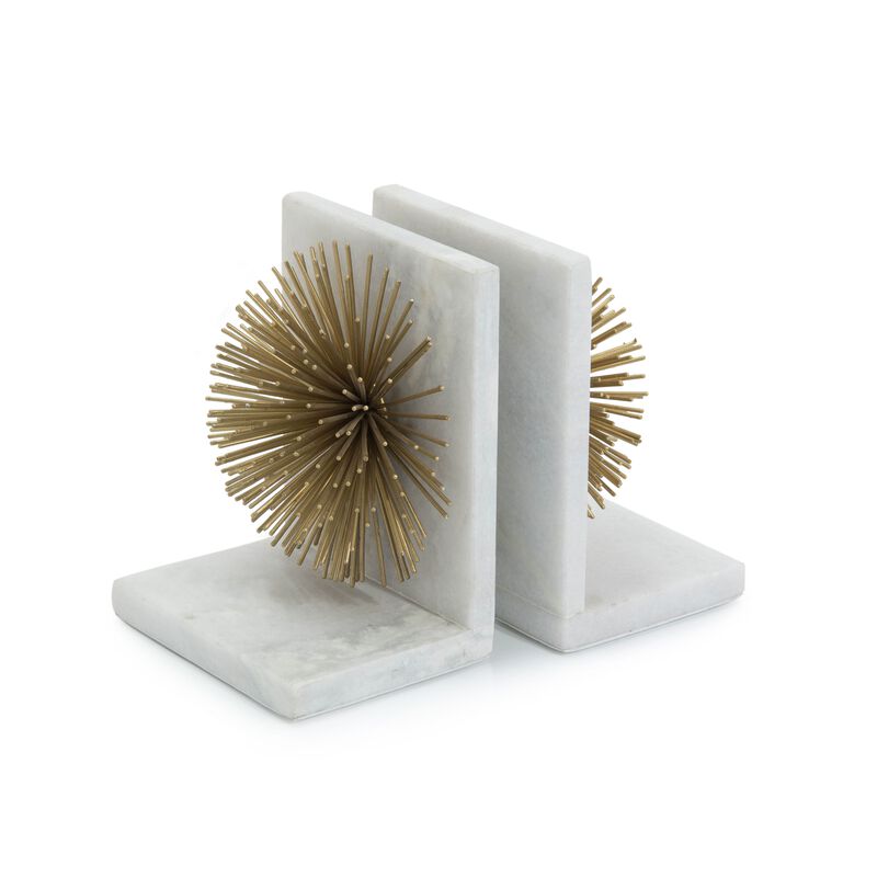 Gold Bursts On White Marble Bookends
