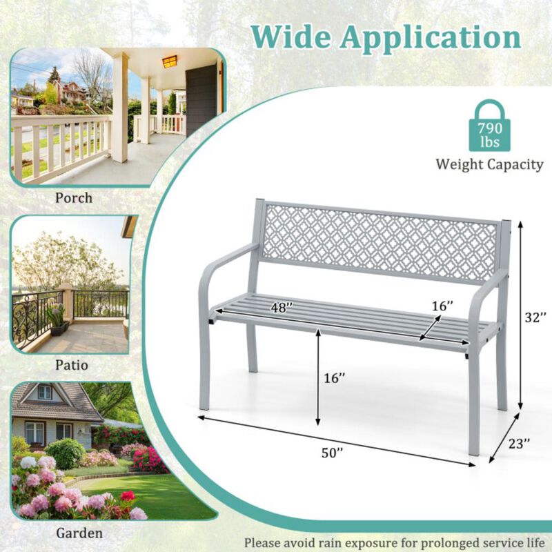 Hivvago Outdoor Garden Bench with Geometric Lattice Backrest and Slatted Seat