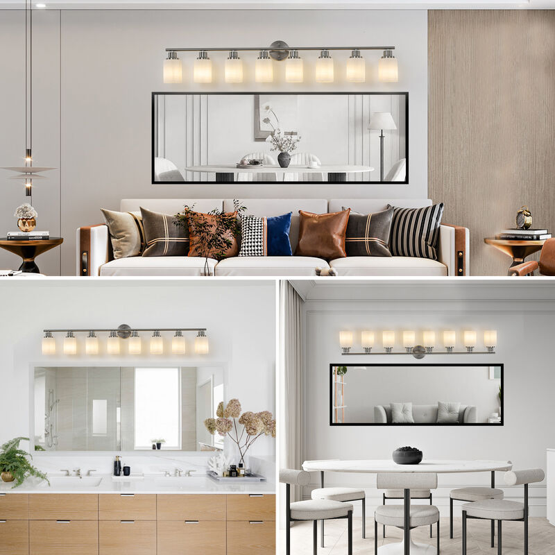 ELEMENT ACE 52 Inch 8-Light Vanity Wall Sconce Hardwired Wall Mounted Lighting Fixture with Frosted Glass Shades for Bathroom Hallway Dressing Room Use image number 6