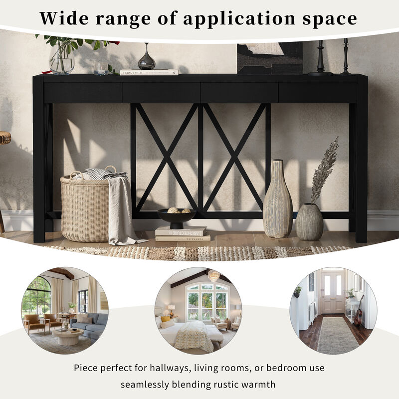 Merax Farmhouse Console Table  Acacia Veneer Entryway Table with 4 Drawers & Crisscross Design