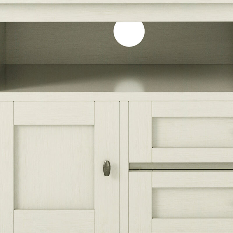 Warm Shaker SOLID WOOD 72 inch Wide Rustic TV Media Stand in Antique White For TVs up to 80 inches