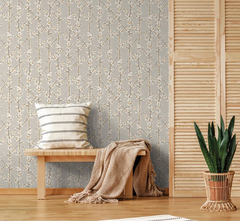 Spring Blossom Sakura Row Beige Wallpaper 1904-2