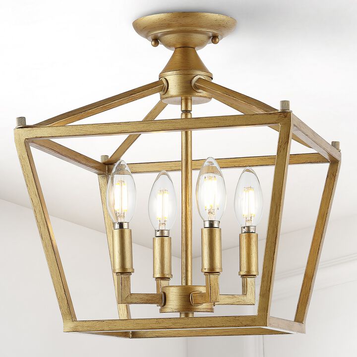 Plains 4-Light Iron Modern Farmhouse Pagoda LED Semi Flush Mount Lantern
