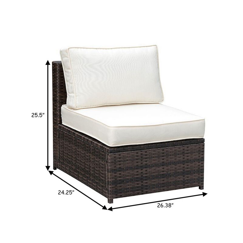Aluminum Frame Patio Side Chair With Cushioned Seating, Ivory & Espresso Brown-Benzara