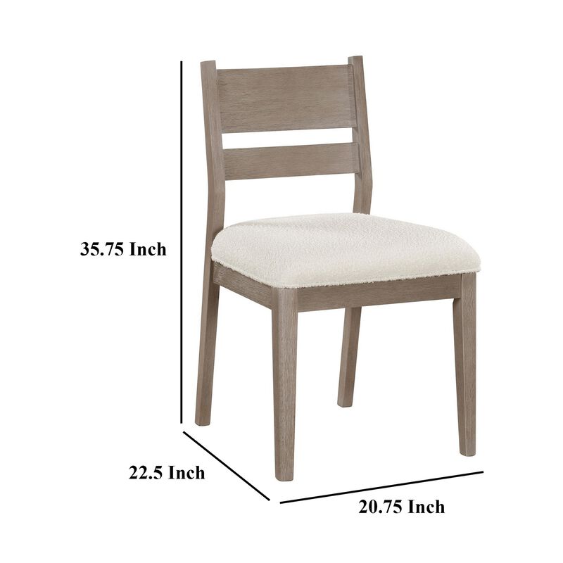 Elia Dining Side Chair Set of 2, Ladderback, Gray Wood, Cream Fabric - Benzara