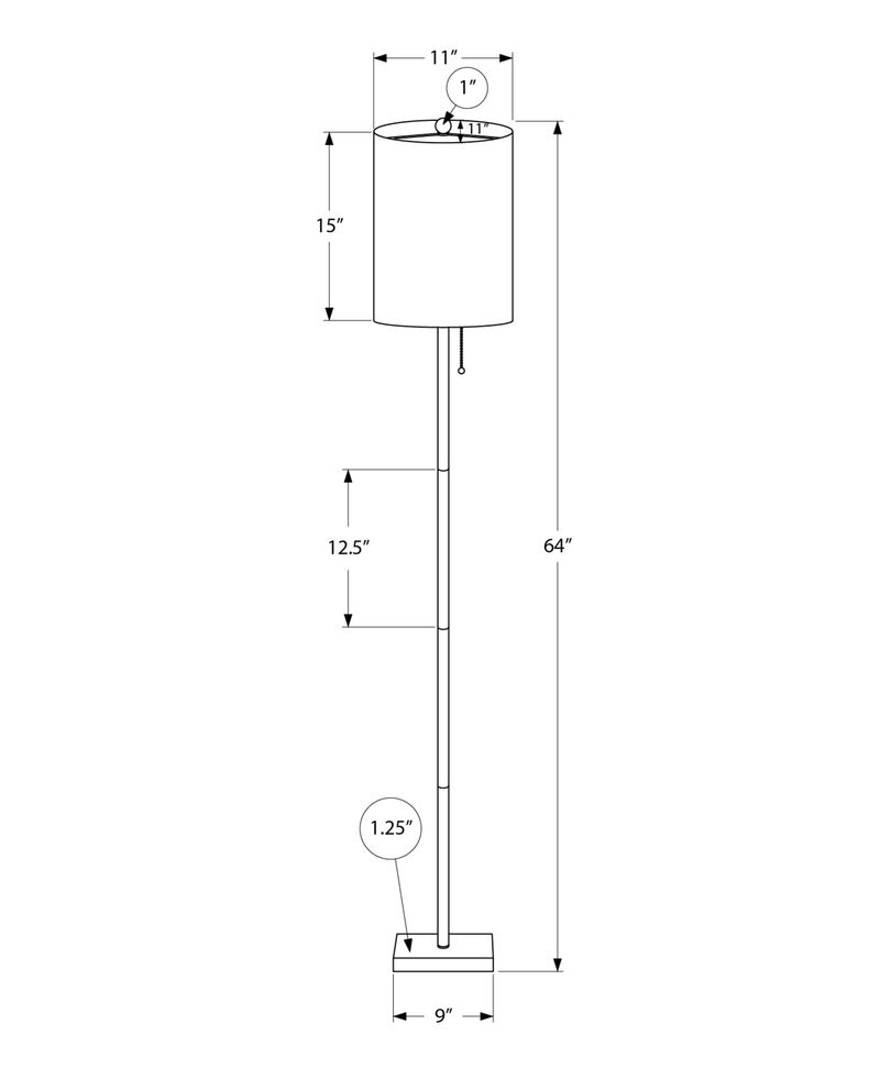 Monarch Specialties I 9759 Lighting, Floor Lamp, 62" H, Brass Metal, Ivory/Cream Shade, Contemporary image number 2