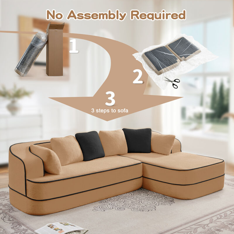 TATEUS Teddy Fabric 32D Boneless Sofa with L-Shaped Chaise