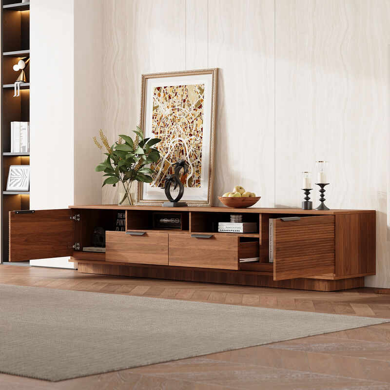 Merax Entertainment Center with Wave-Pattern Panels, Drawers & Shelves, Cable Management image number 2