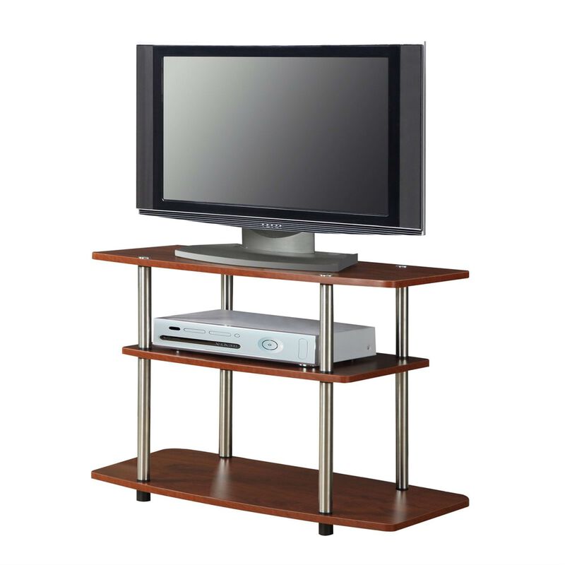 QuikFurn Modern Wood and Metal TV Stand in Cherry Brown Finish