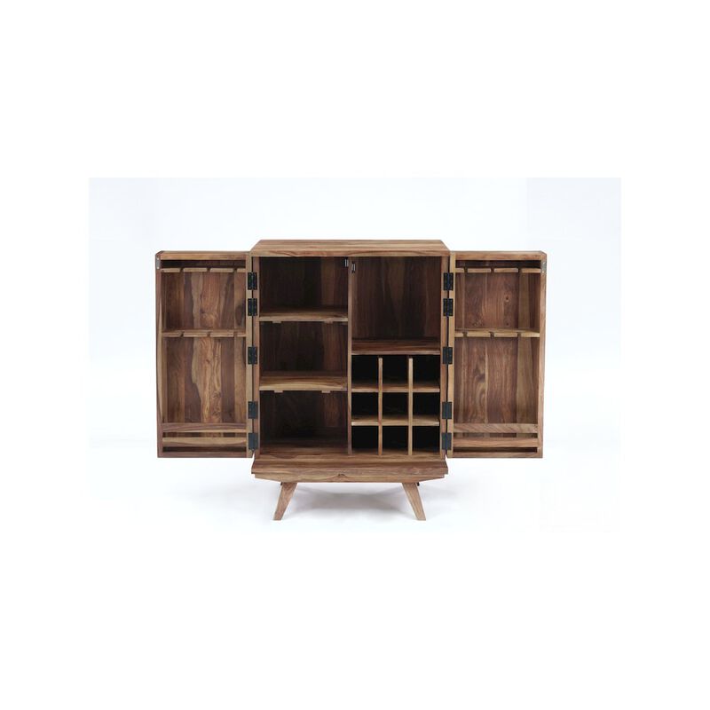 Porter Designs Fusion Solid Sheesham Wood Bar Cabinet, Natural