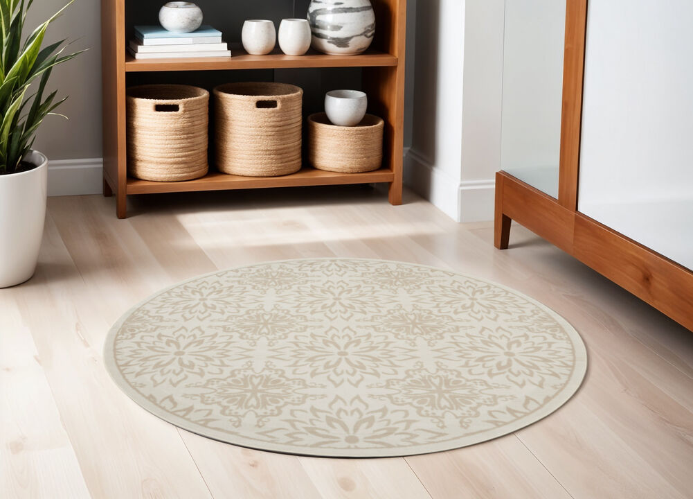 HomeRoots Floral Non Skid Round Rug