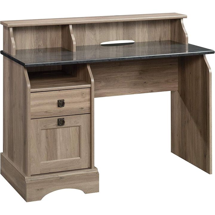 Hivvago Rustic Oak Slat Top Computer Desk w/ Filing Cabinet