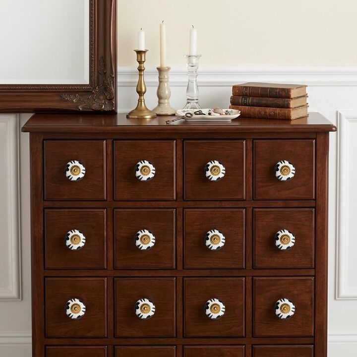 HomeRoots 1.5" X 1.5" X 1.5" White Black And Yellow  Knobs 12 Pack