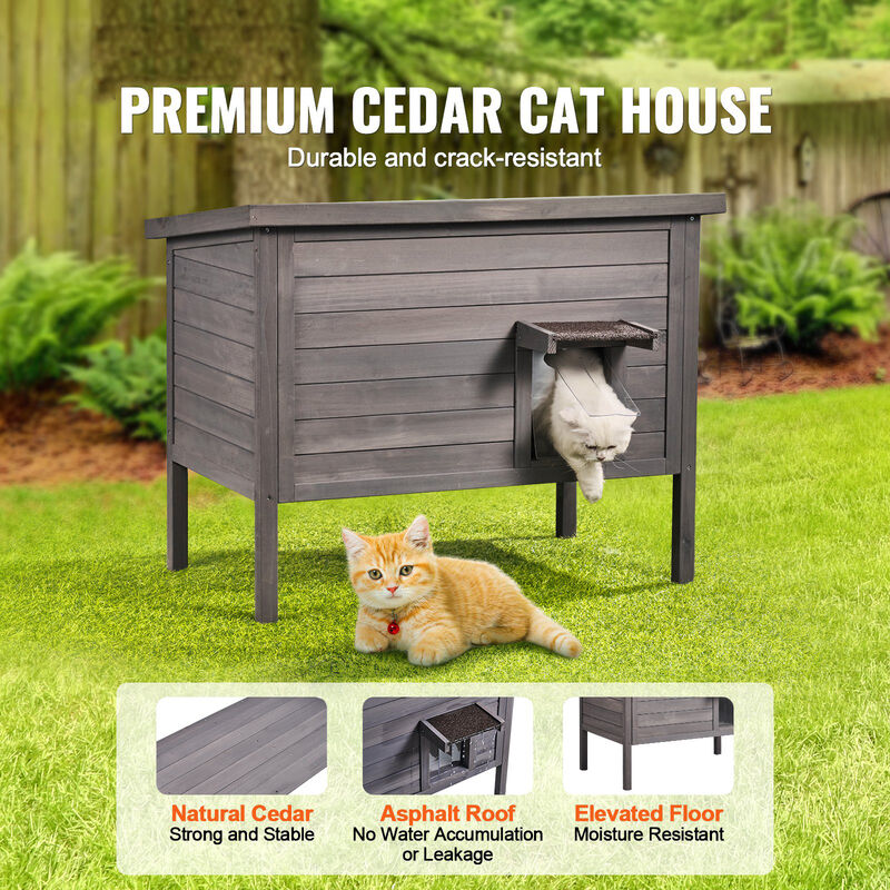 Feral Cat House for Outdoors, Wooden Shelter with Roof and PVC Door Flaps image number 2