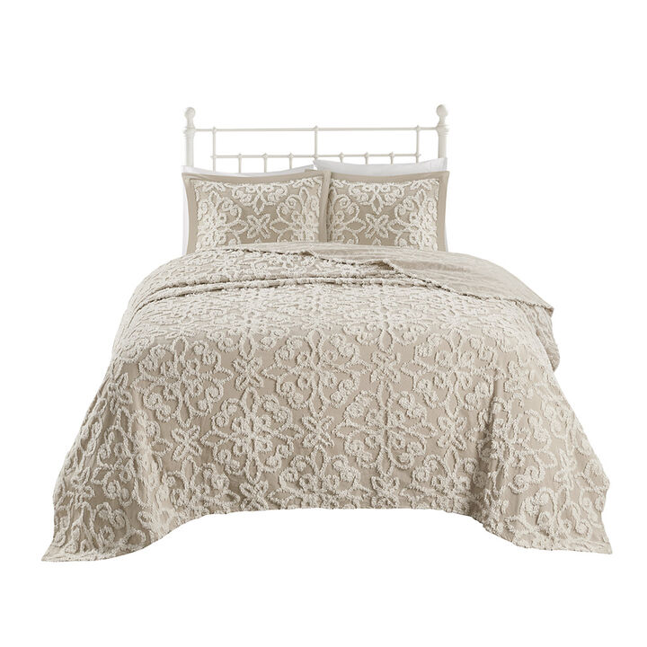 Gracie Mills Eldridge 3-Piece Tufted Chenille Floral Medallion Bedspread Set