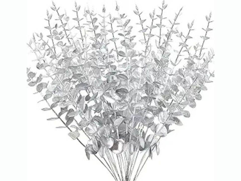 36 Piece Silver Artificial Eucalyptus Flower Stems Wedding Centerpiece Decor
