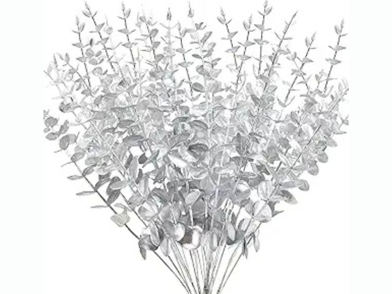 36 Piece Silver Artificial Eucalyptus Flower Stems Wedding Centerpiece Decor image number 0