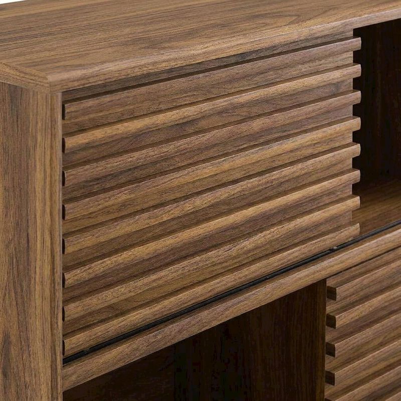 Mid-Century Modern Three-Tier Display Cabinet with Bookshelf Storage, Walnut image number 6