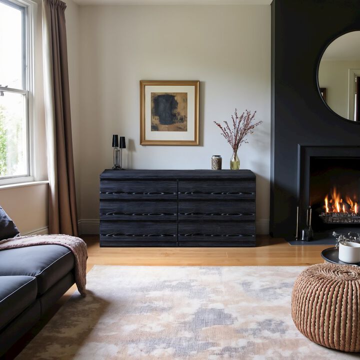 FurniFact Black 6 Drawer Dresser - Elegant Bedroom and Closet Wood Dresser Storage