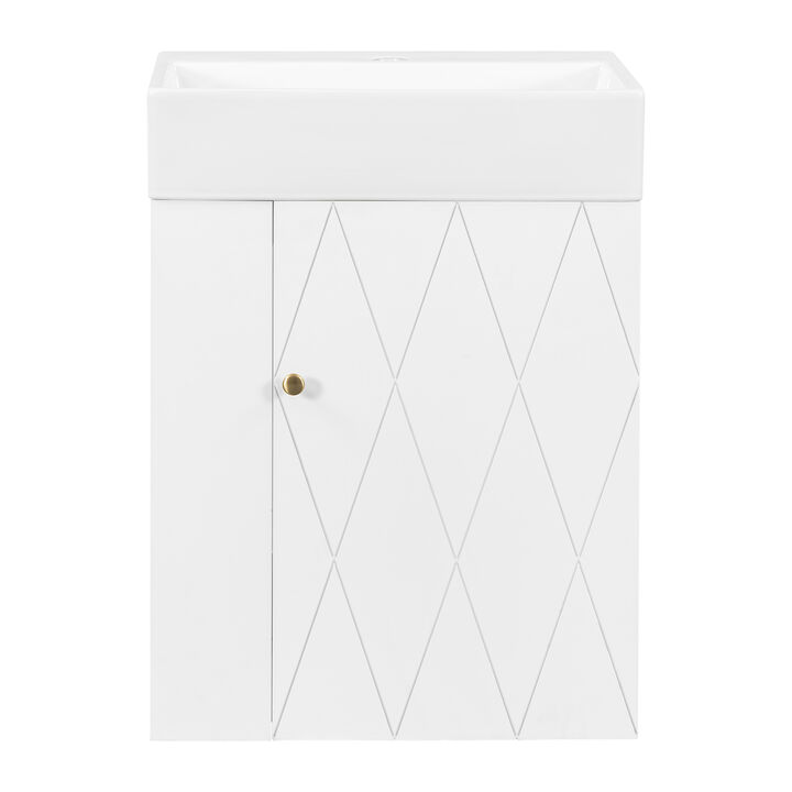 Whisen 20 Inch Bathroom Vanity with Ceramic Sink, MDF Construction, Modern Cabinet with Storage for Bathroom
