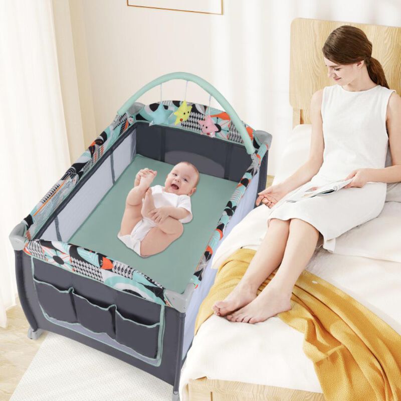 Hivvago 3-in-1 Portable Baby Playard with Zippered Door and Toy Bar
