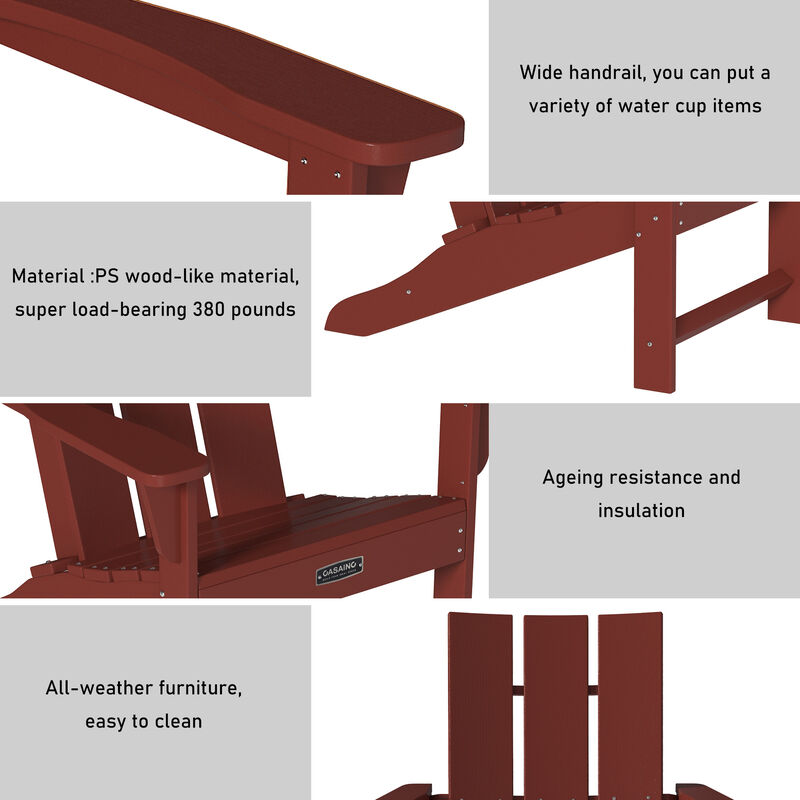 Mondawe Ergonomic Outdoor Adirondack Chair with 3 Back Panel Wide Armrests and Robust PS Material