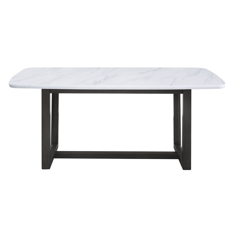 Dining Table with Marble Top and Trestle Base, Gray