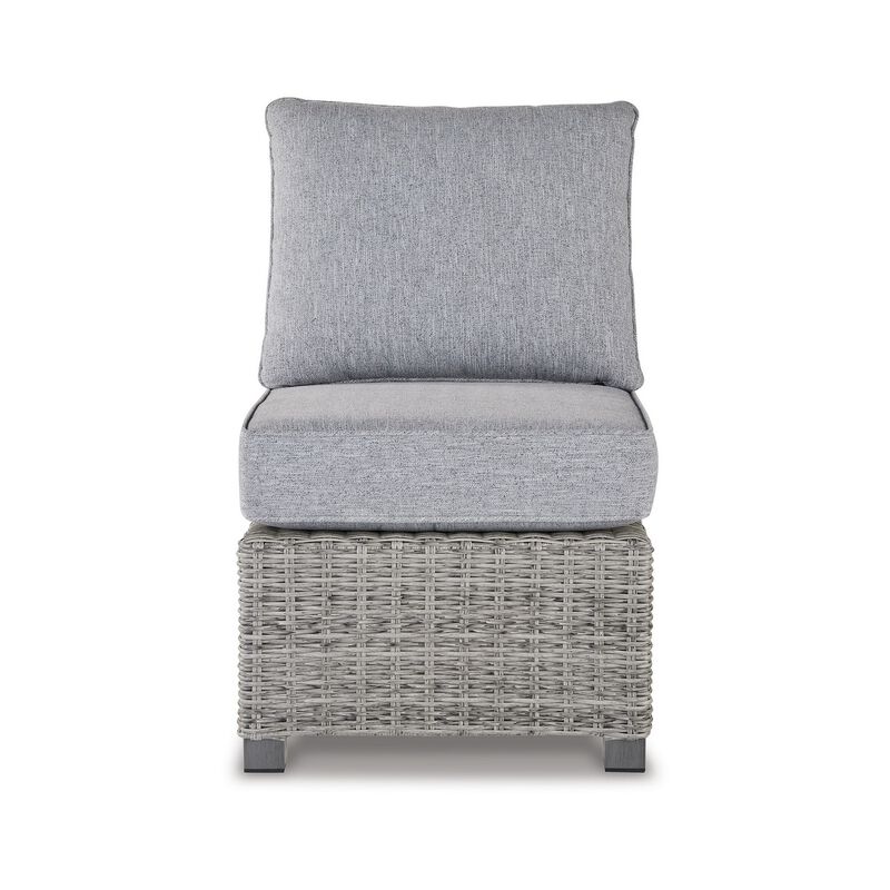 24 Inch Outdoor Accent Chair, Gray Cushions and All Weather Resin Wicker-Benzara image number 2