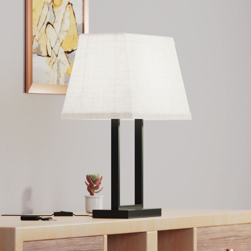 Modern Rectangular Table Lamp with Fabric Shade - 22 in. - E26 Bulb Compatible - Sleek Design