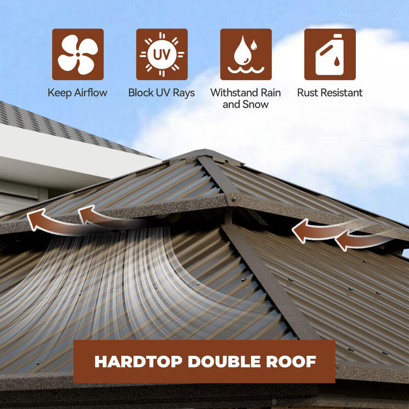 Mondawe 12 ft. x 12 ft. Brown Cedar Wood Frame Hardtop Gazebo with Galvanized Steel Double Roof, Curtains and Netting