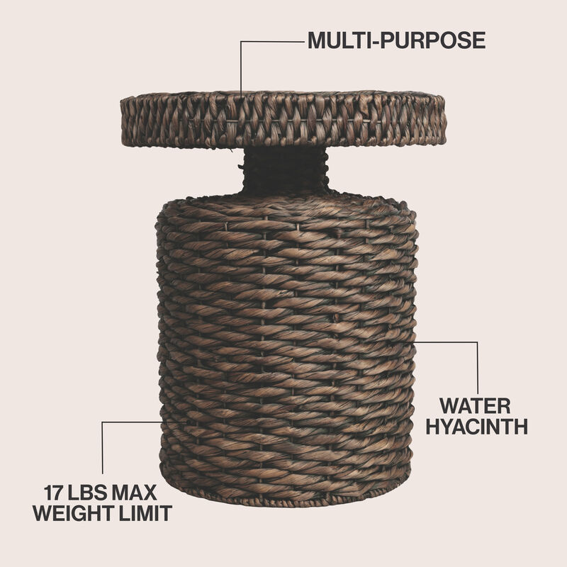 Marisol Coastal Bohemian Handwoven Water Hyacinth Round Accent Side Table image number 2