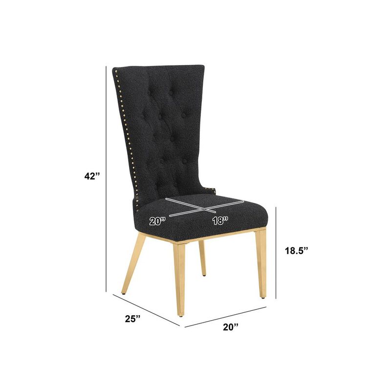 Best Quality Furniture Black Boucle Fabric With Gold Chrome Base Glam Dining Chairs (Set Of 2)