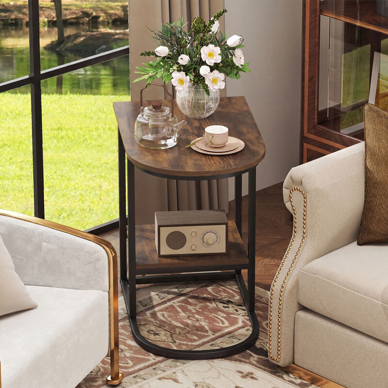 Modern C-Shaped Side Table with Storage Shelf for Sofa Use image number 4