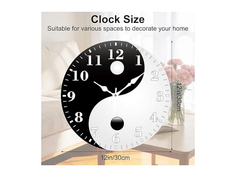 Yin Yang Taichi Display Wall Clock 12 Inch Silent Non Ticking Easy Read image number 1