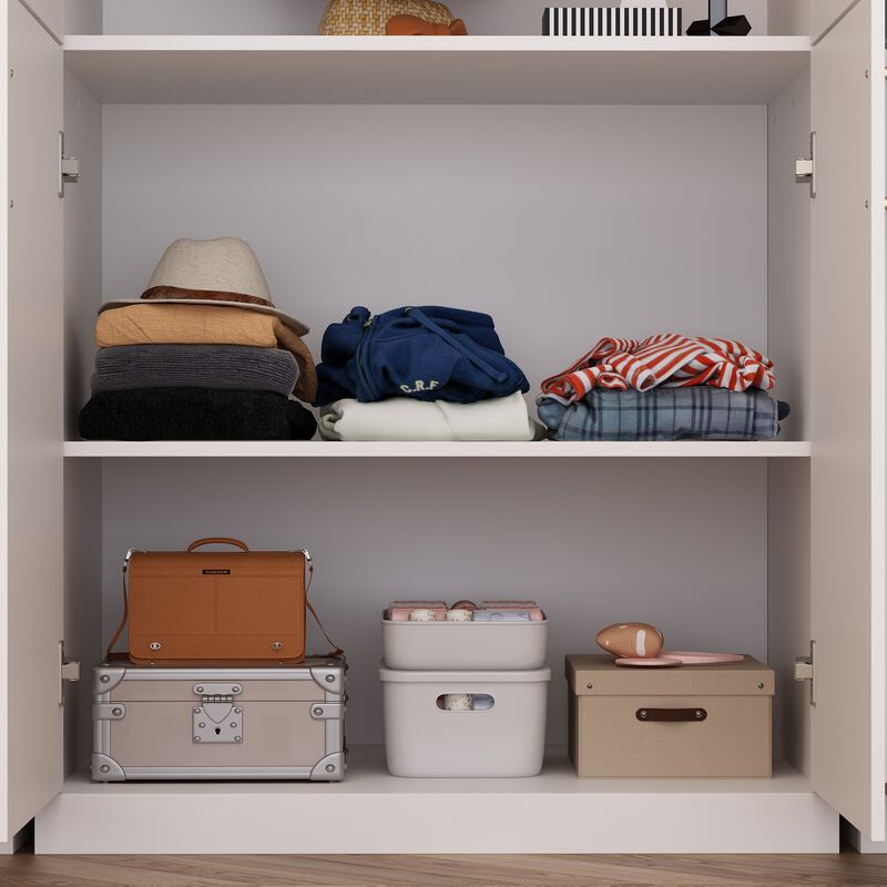 FUFU&GAGA White Armoire with Shelves and Hanging Rods – Modern Bedroom Storage Solution (126.8" W x 19.3" D x 74.8" H),White