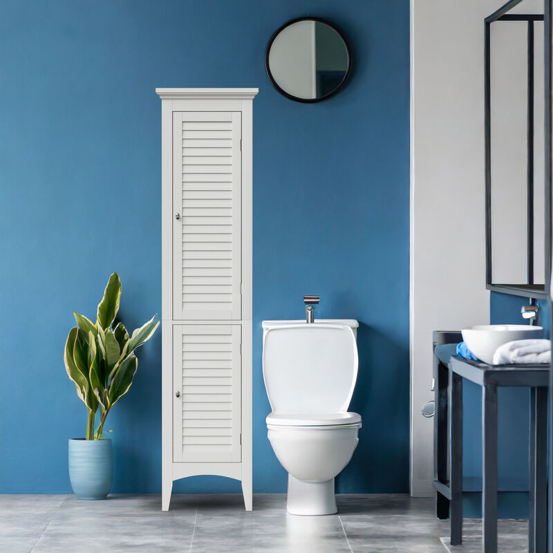 Glancy Freestanding Linen Tower with Two Faux Louvered Doors, White image number 7