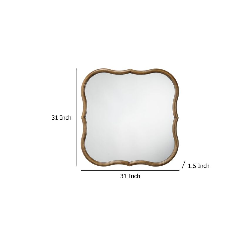 Deri Scalloped Wall Mirror, 31 Inch Brown Frame, Non Beveled Edge - Benzara image number 4
